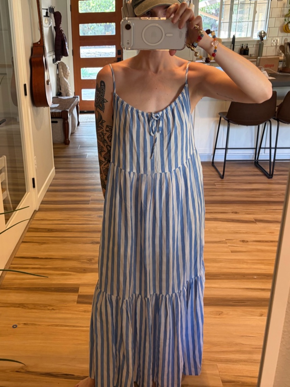 Old Navy Blue and White Striped Maxi Sundress